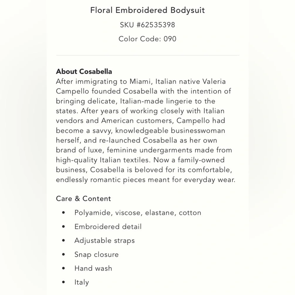 NWT Cosabella for Anthropologie Floral Embroidered Bodysuit - Picture 4 of 4